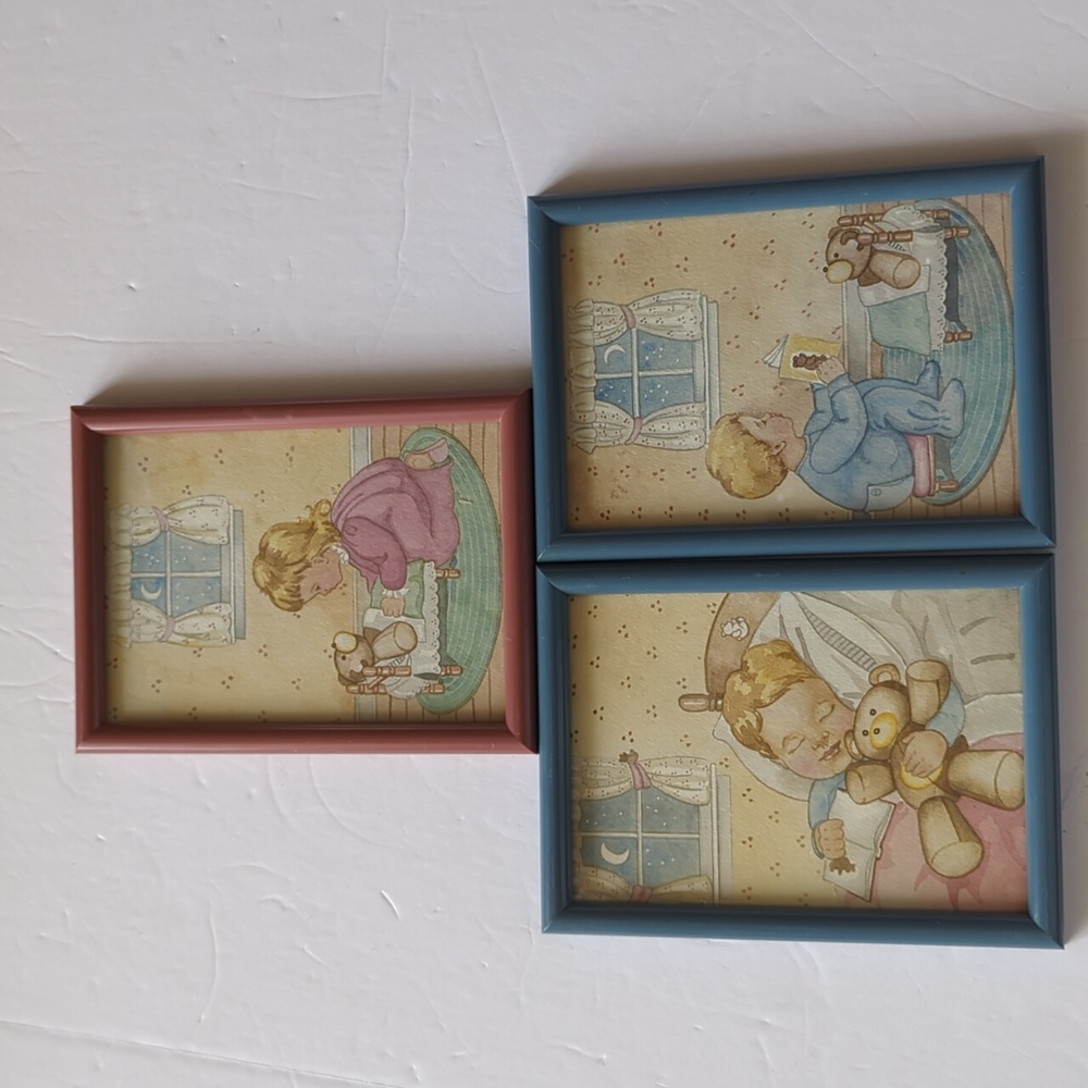 3 Vintage Figi Gift Ware San Diego Prints Adorable Children With Teddy Bears